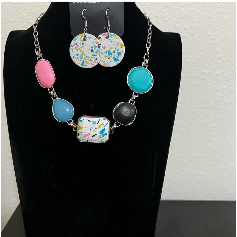 Two piece multicolored sat with Necklace and upgraded earrings.